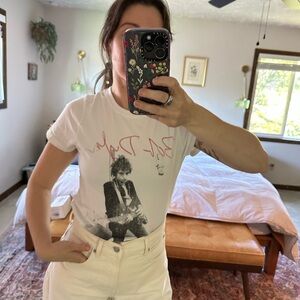 White Bob Dylan Graphic T-Shirt with Red and Black Design